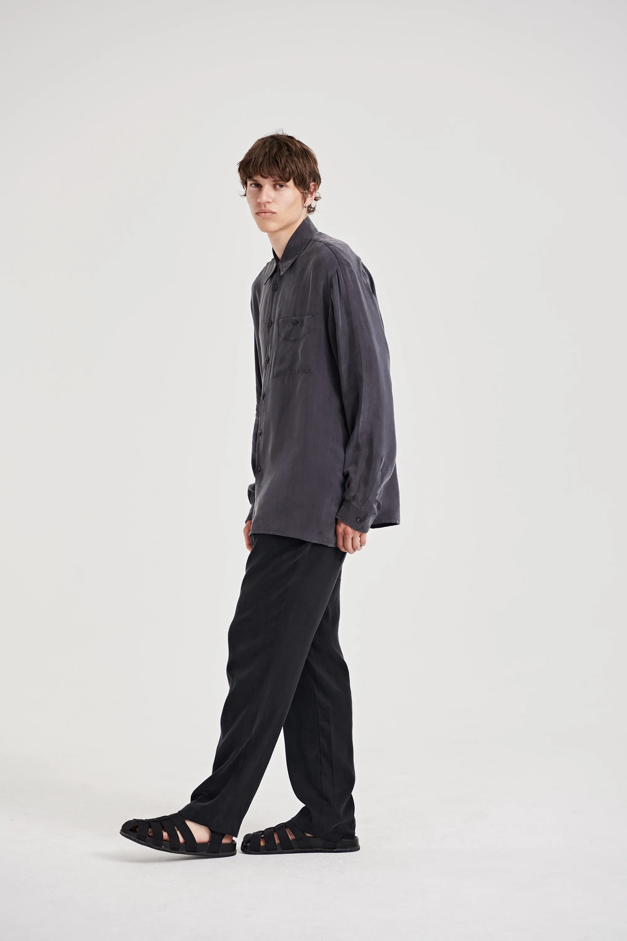 06/ 90's Vegan Silk Shirt Charcoal