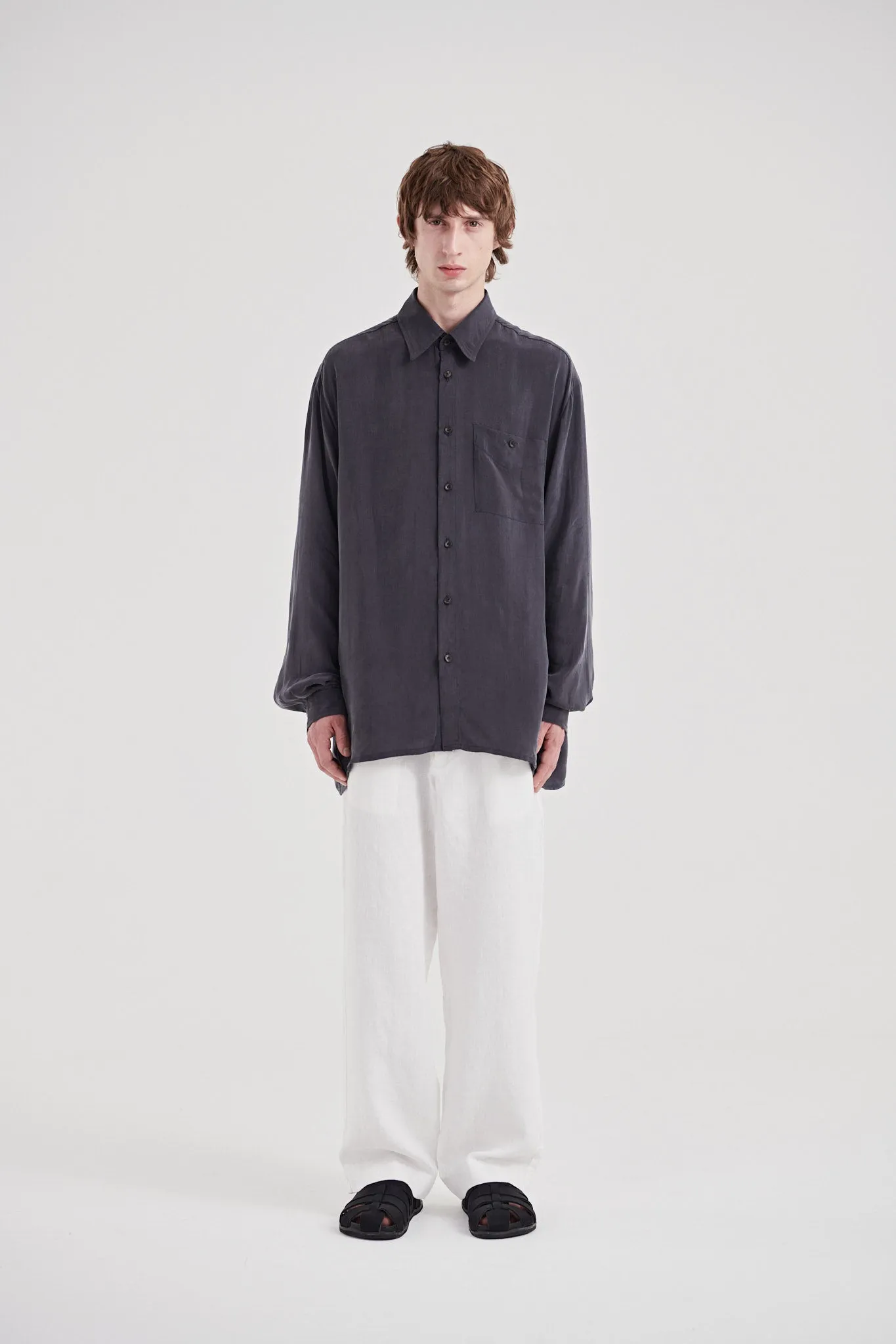 06/ 90's Vegan Silk Shirt Charcoal