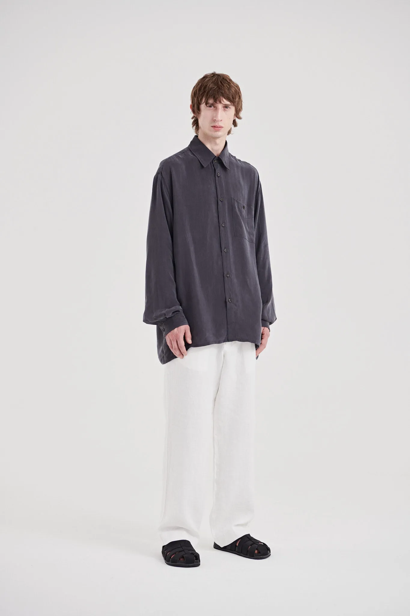 06/ 90's Vegan Silk Shirt Charcoal