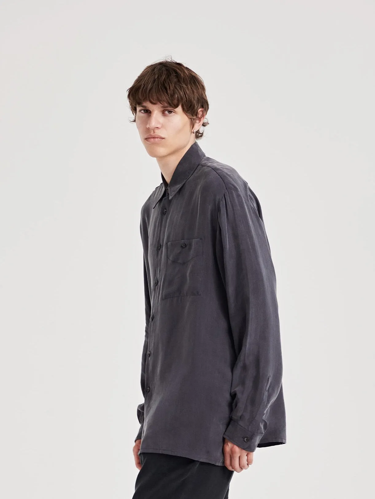 06/ 90's Vegan Silk Shirt Charcoal