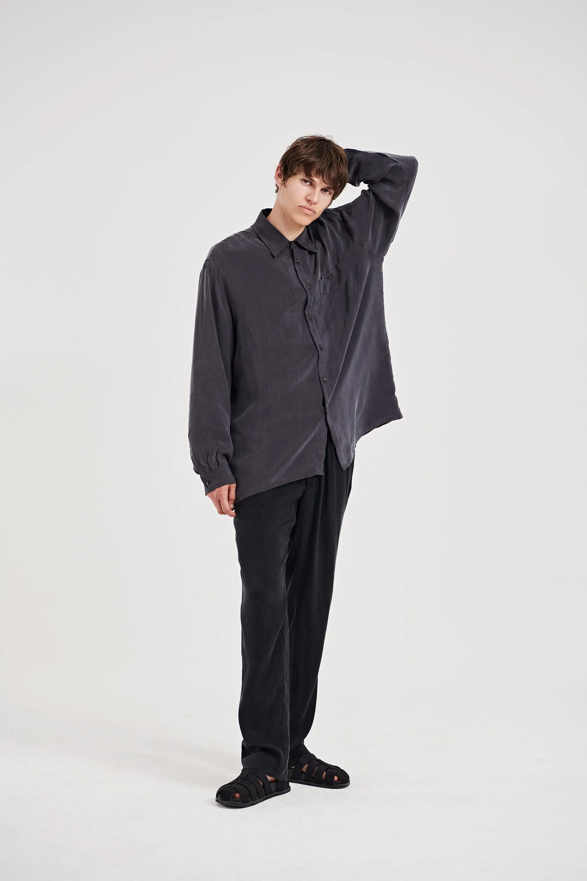 06/ 90's Vegan Silk Shirt Charcoal