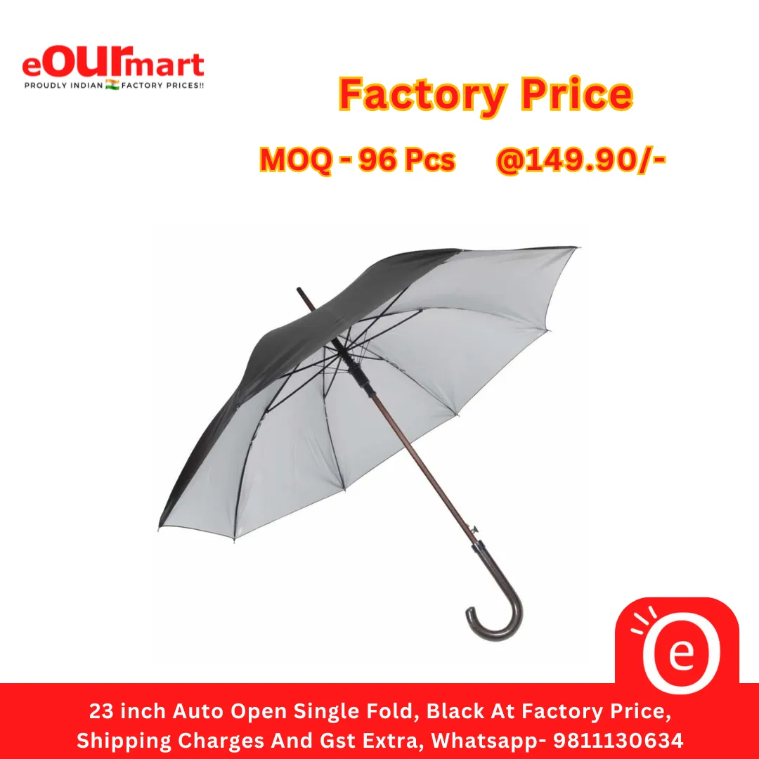 23 inch Auto Open Single Fold Umbrella, Black (Design May Vary)
