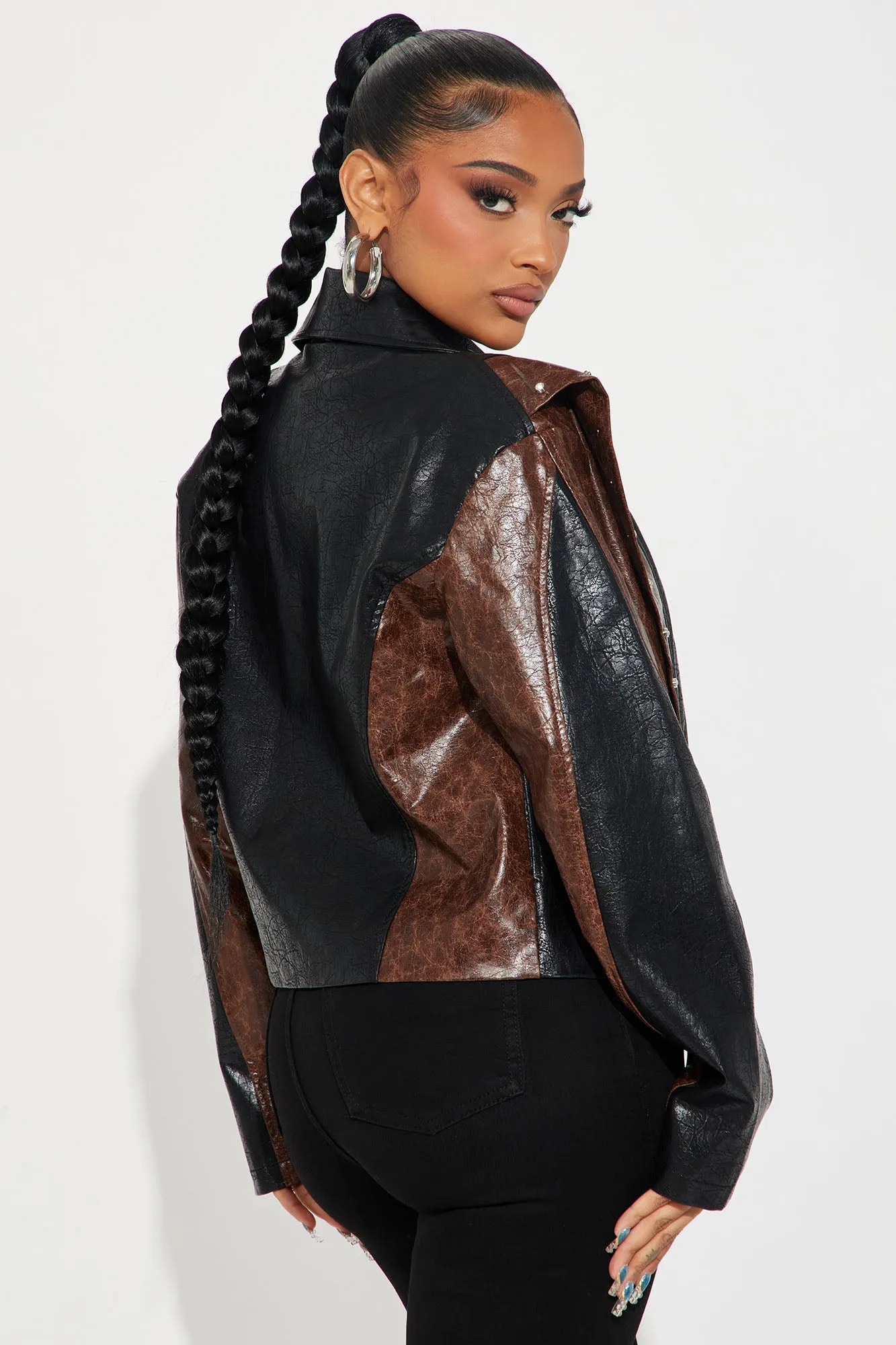 A Bit Of Flair Faux Leather Jacket - Black/combo