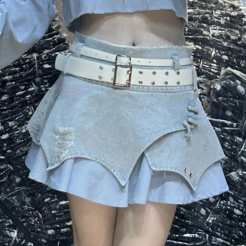 Aiertu Japanese Style Lolita Denim Skirt Gothic Women Harajuku Y2k Patchwork High Waist Mini Skirts Punk E Girl Irregular Sexy Skirts