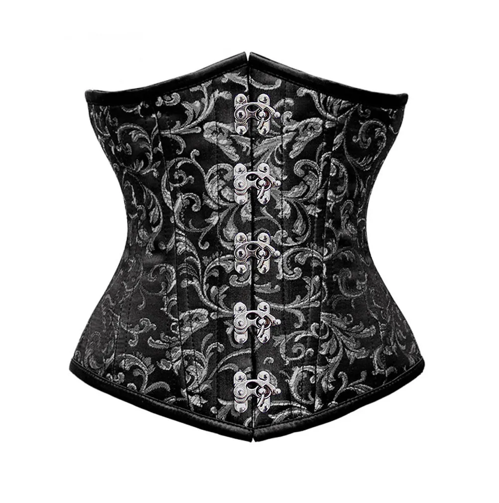Authentic Steel Boned Waist Reducing Black Silver Underbust Corset