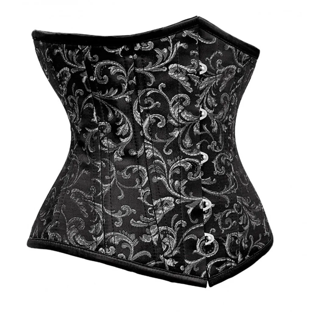 Authentic Steel Boned Waist Reducing Silver Black Underbust Corset