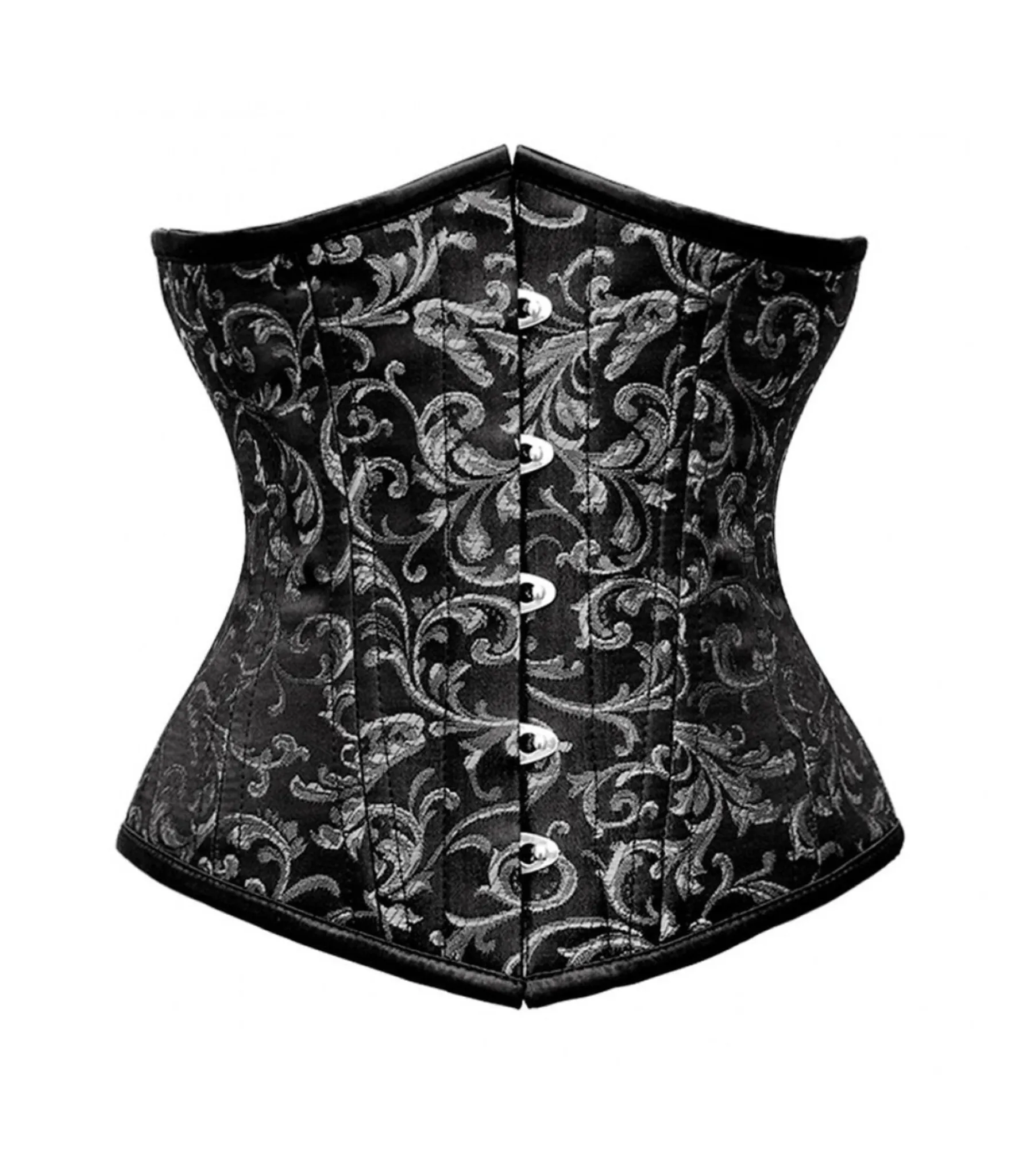 Authentic Steel Boned Waist Reducing Silver Black Underbust Corset
