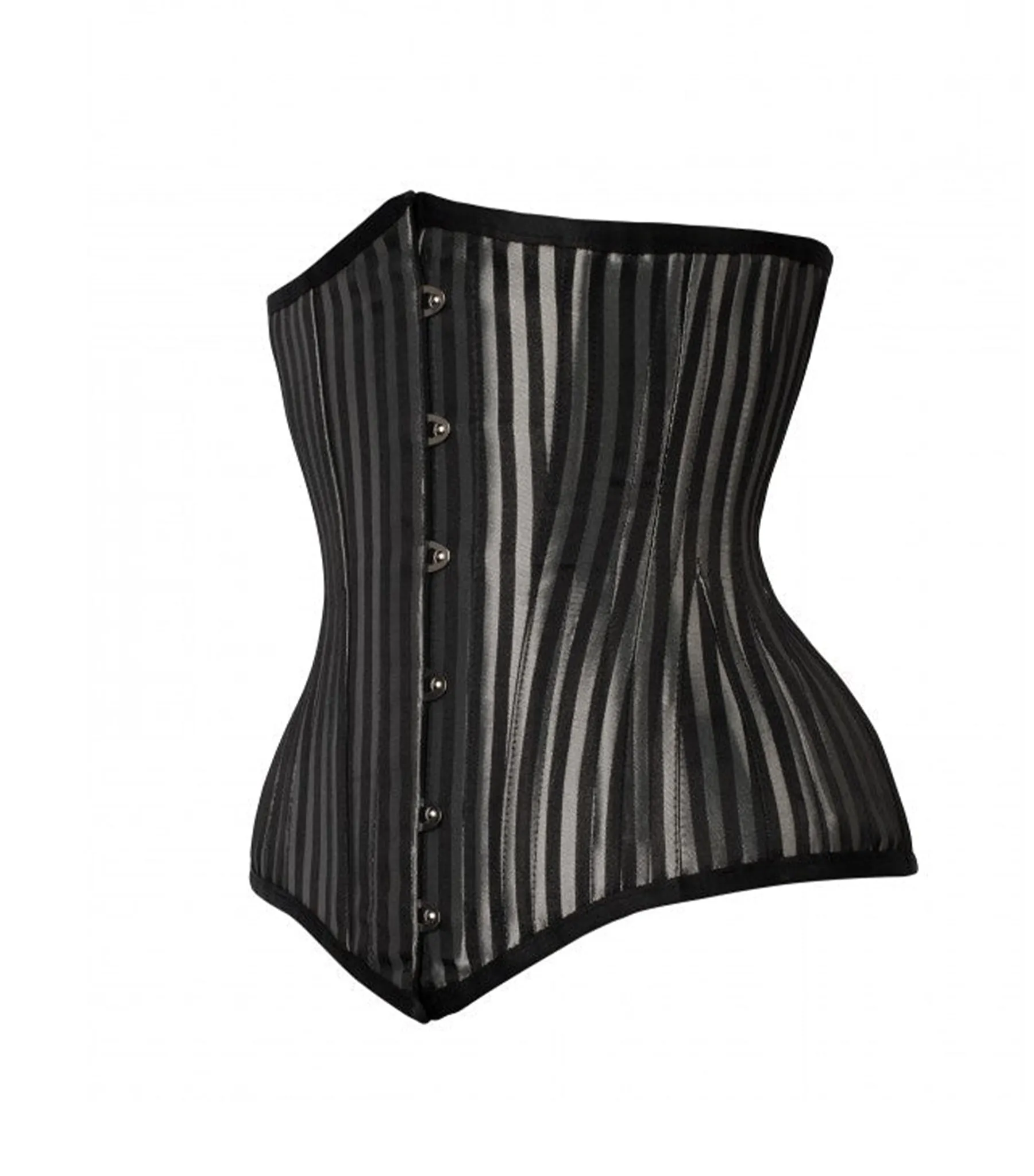 Black & Silver Strip Brocade Authentic Steel Boned Underbust  Corset
