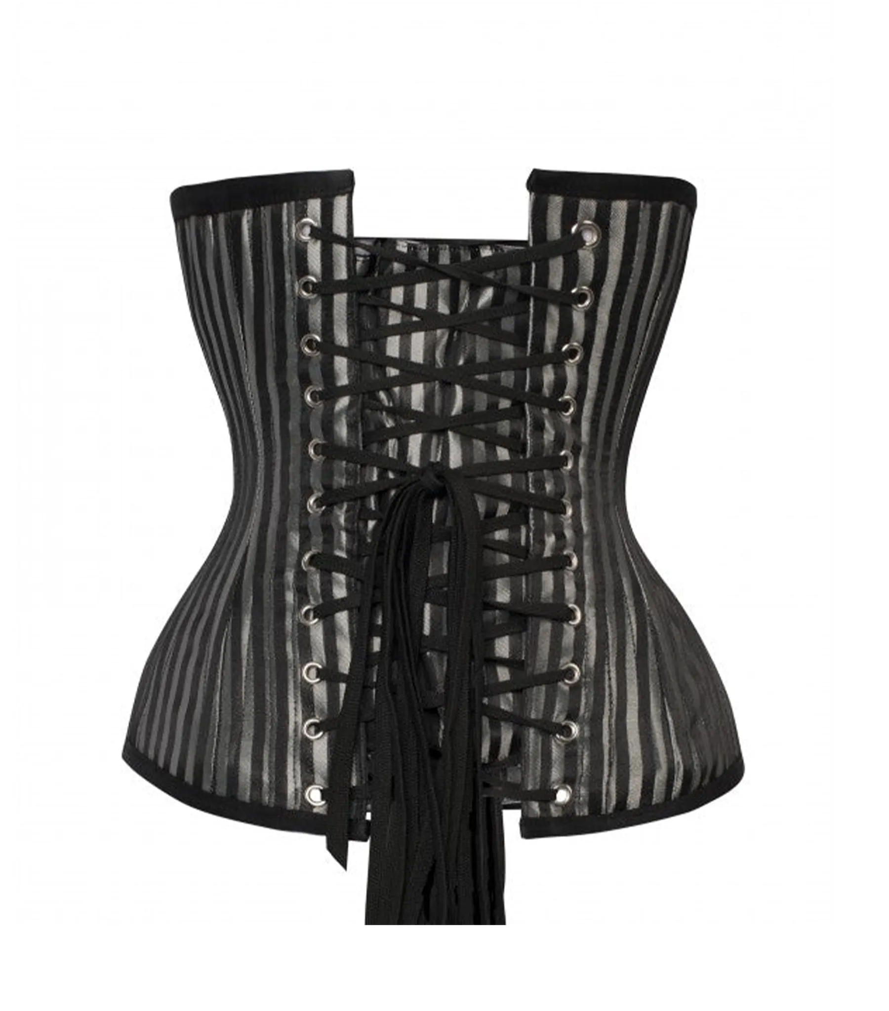 Black & Silver Strip Brocade Authentic Steel Boned Underbust  Corset