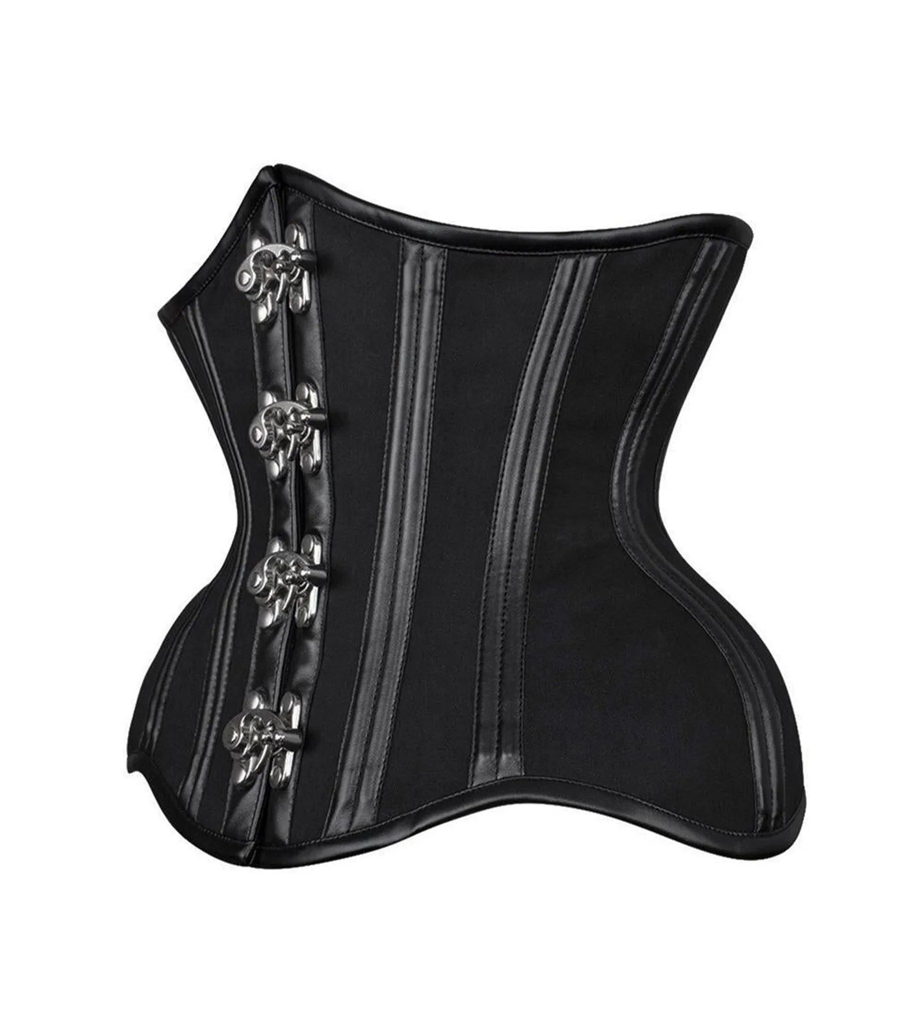Black Cotton& Faux Leather Authentic Steel Boned Underbust  Waist Training Corset