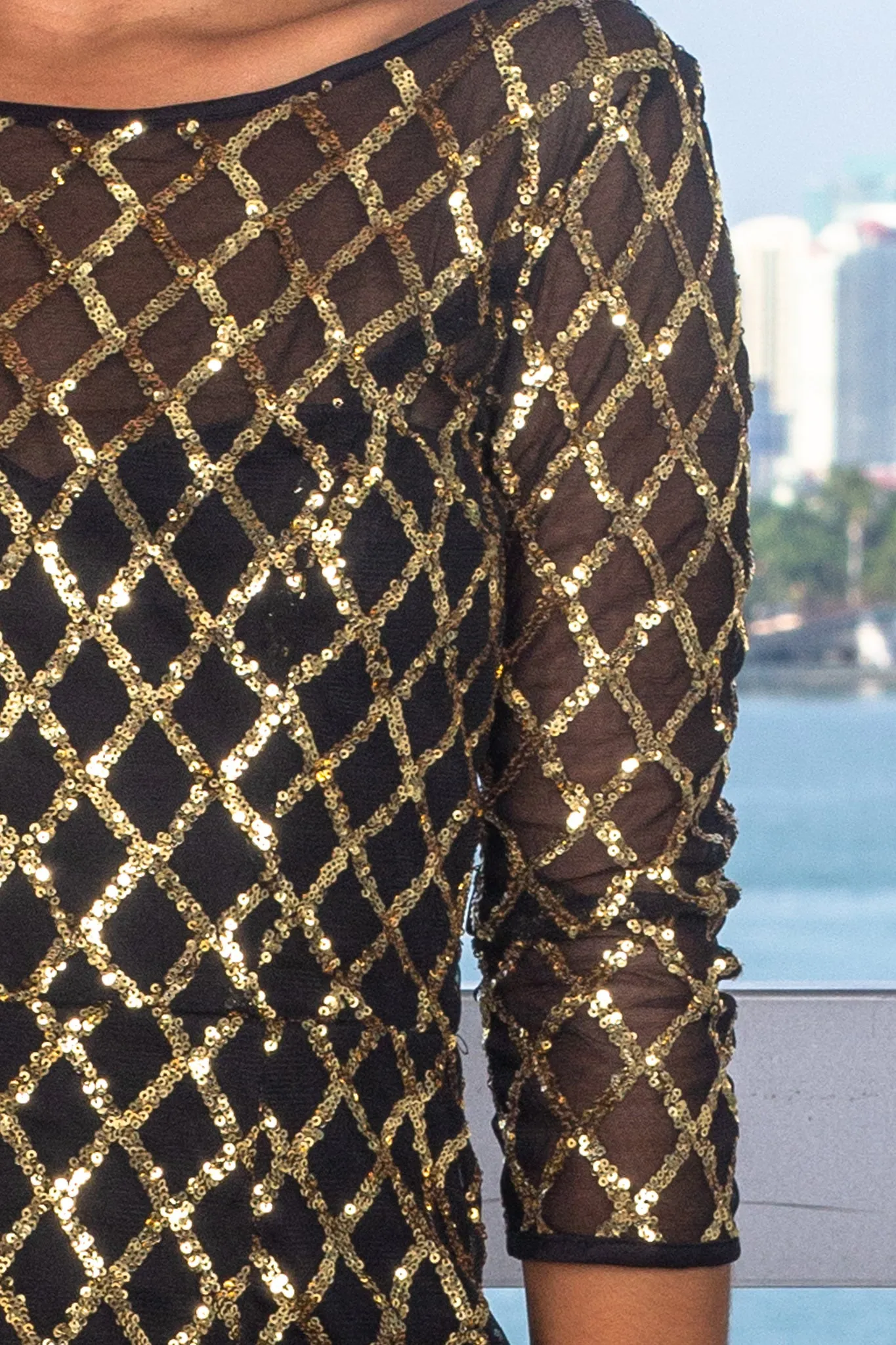 Black Short Dress with Gold Sequins