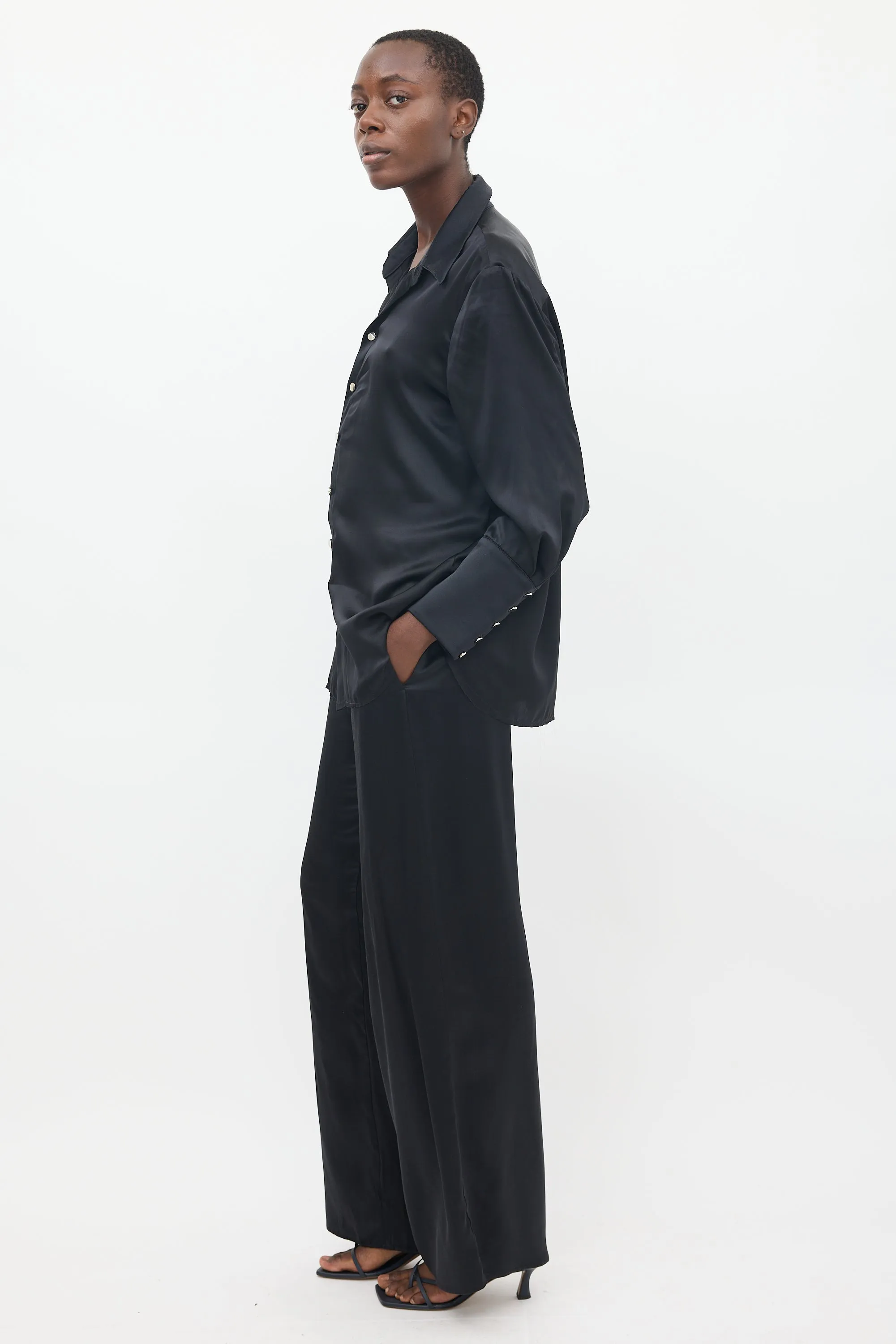 Black Silk Shirt & Pant Co-Ord Set