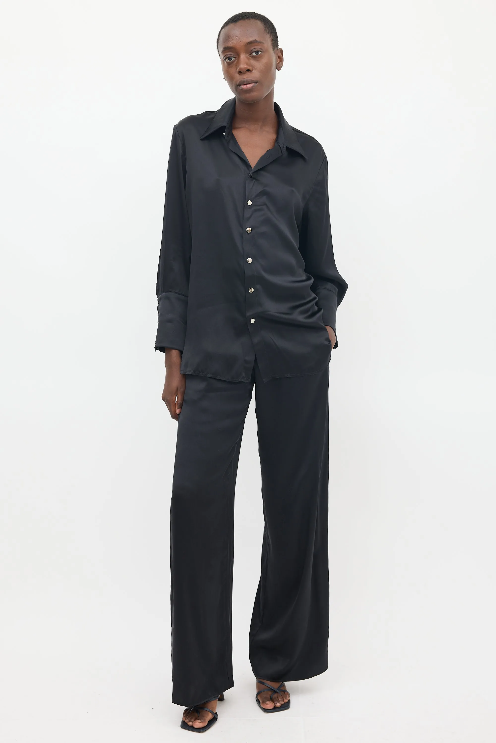 Black Silk Shirt & Pant Co-Ord Set