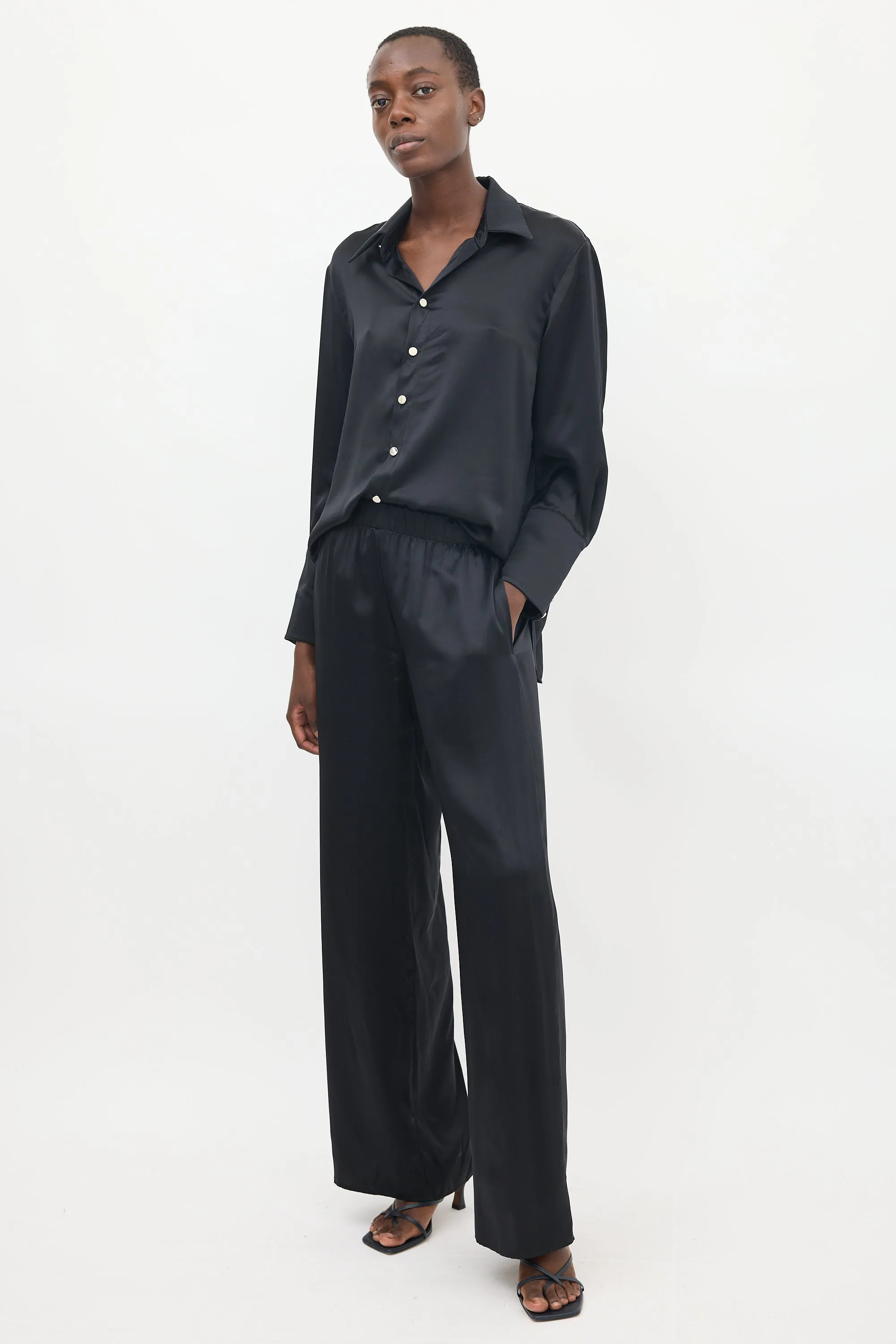 Black Silk Shirt & Pant Co-Ord Set
