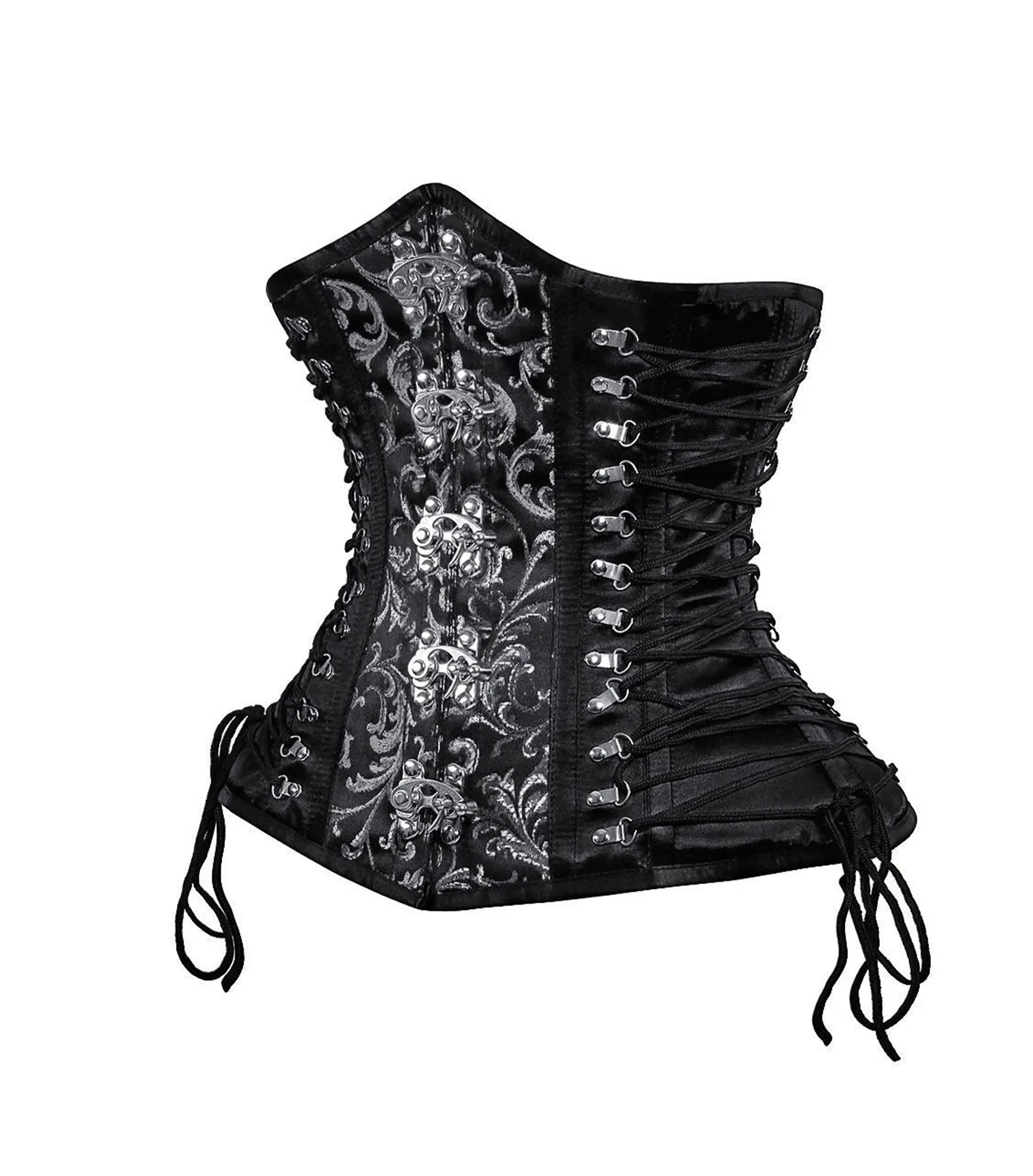 Black Silver Brocade Waist Reducing Underbust Corset