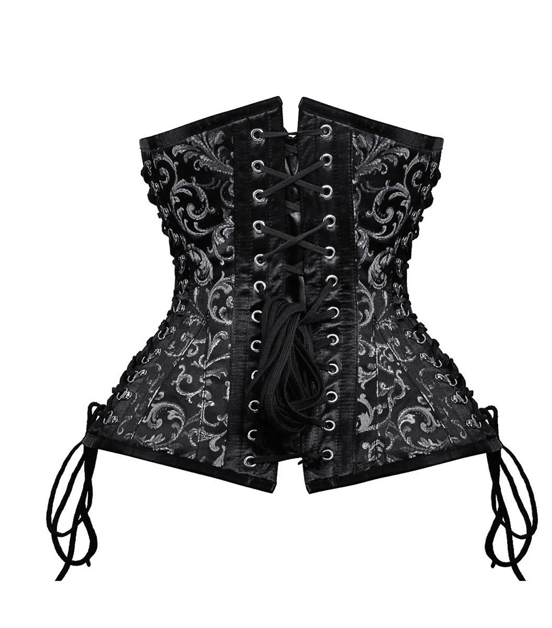 Black Silver Brocade Waist Reducing Underbust Corset