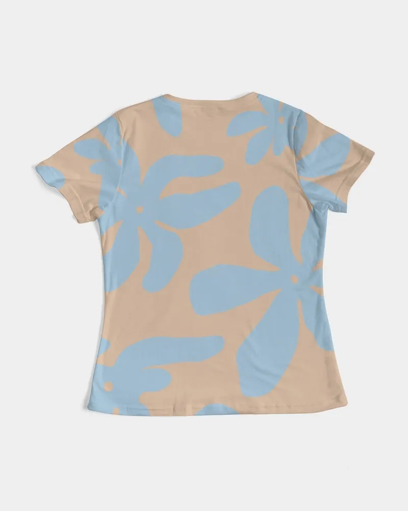 Blue & Brandy Abstract Flowers Women's T Shirt