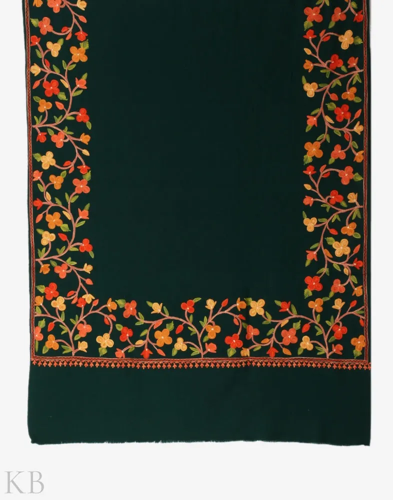 Bottle Green Aari Embroidered Cashmilon Shawl