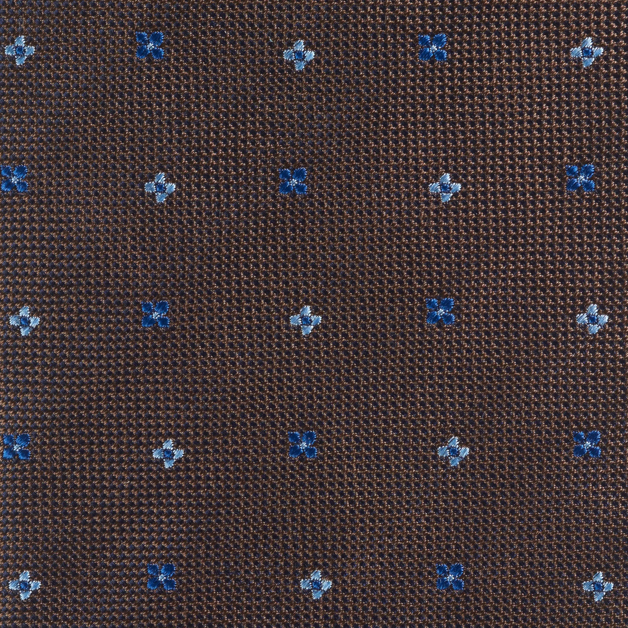 Brown & Blue Flower Spot Silk Tie