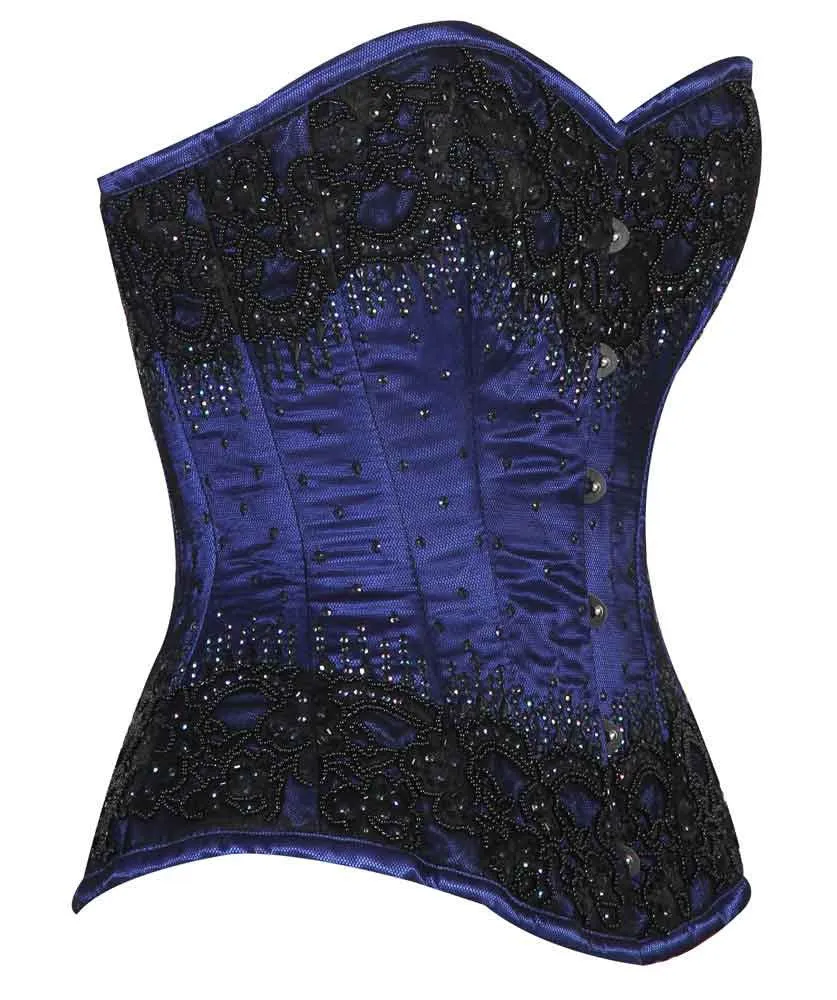 Bule/Black Embroidery Overbust corset