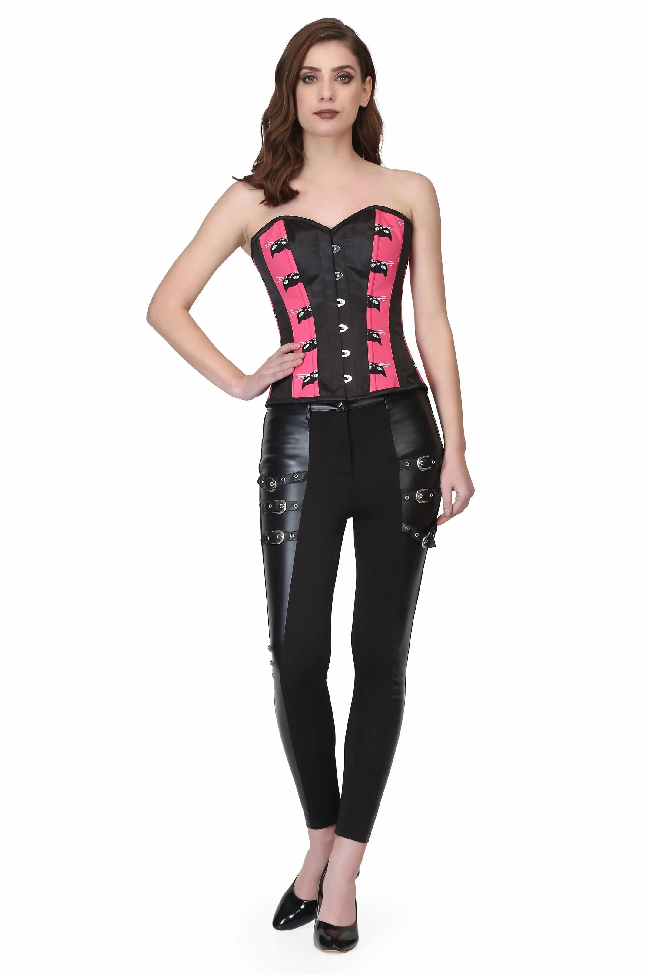 Cat print waist reducing overbust corset