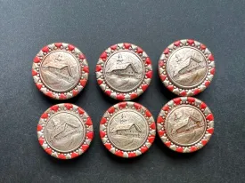 Chalet in the Snow - 6 Vintage 2.5cm Buttons with Hearts around Rim