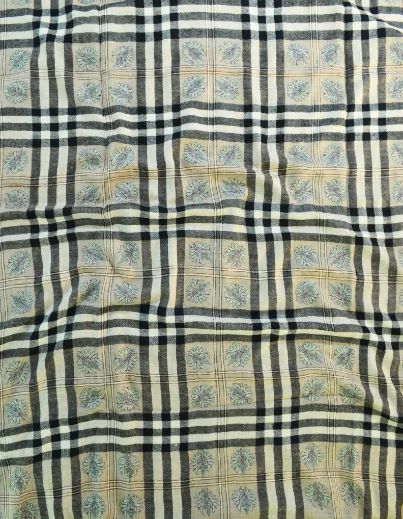 Check Pattern Based Multicoloured Pashmina Shawl In Sozni 6514
