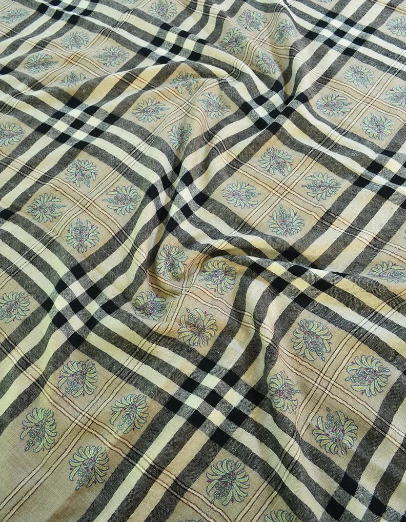 Check Pattern Based Multicoloured Pashmina Shawl In Sozni 6514
