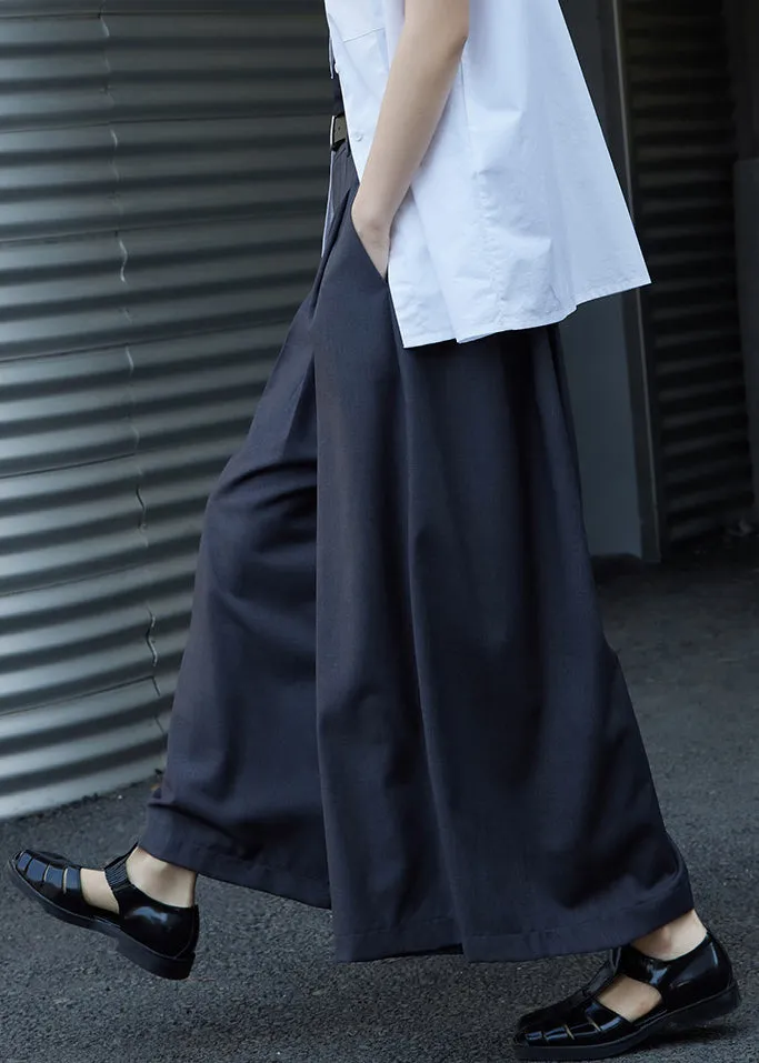 Chic Grey Pockets Wrinkled High Waist Patchwork Cotton Pants Skirt Fall LY9052
