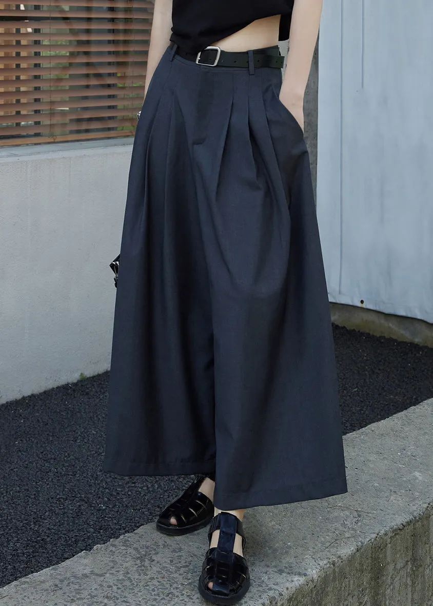 Chic Grey Pockets Wrinkled High Waist Patchwork Cotton Pants Skirt Fall LY9052