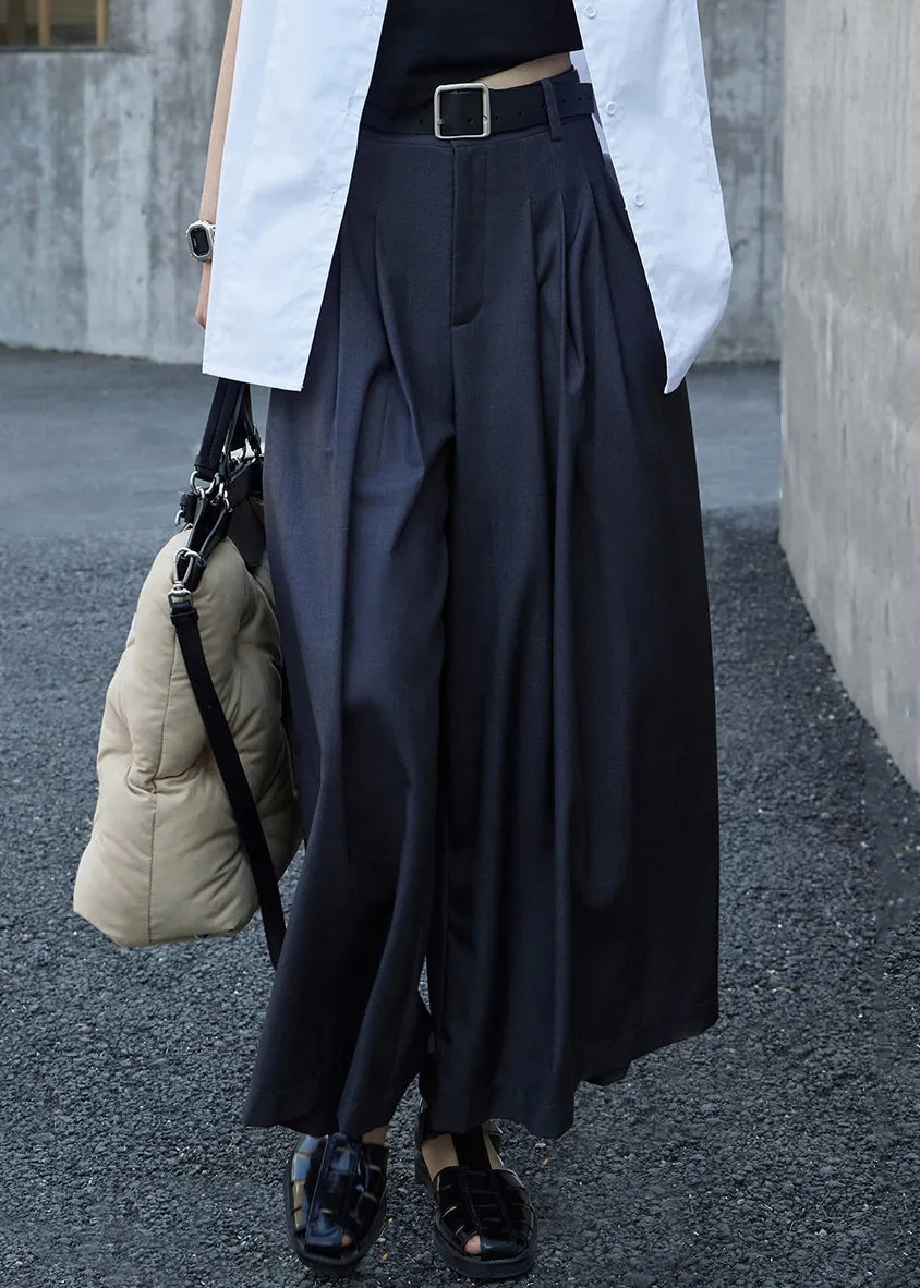Chic Grey Pockets Wrinkled High Waist Patchwork Cotton Pants Skirt Fall LY9052