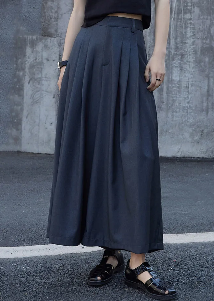 Chic Grey Pockets Wrinkled High Waist Patchwork Cotton Pants Skirt Fall LY9052