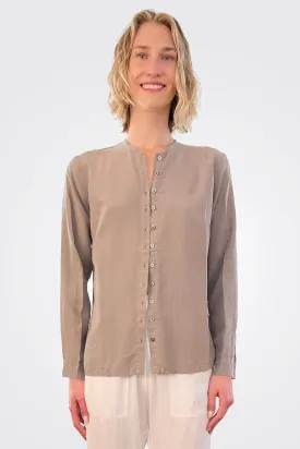 Collarless Button Down Shirt - Brownish