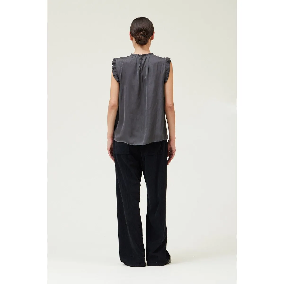 Crystal Bubble Ruffle Satin Grade and Gather Tank