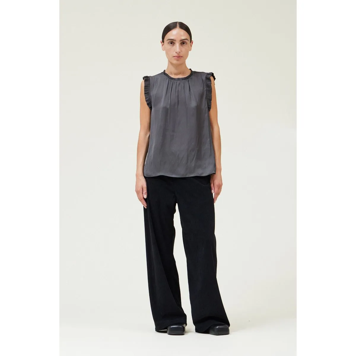 Crystal Bubble Ruffle Satin Grade and Gather Tank