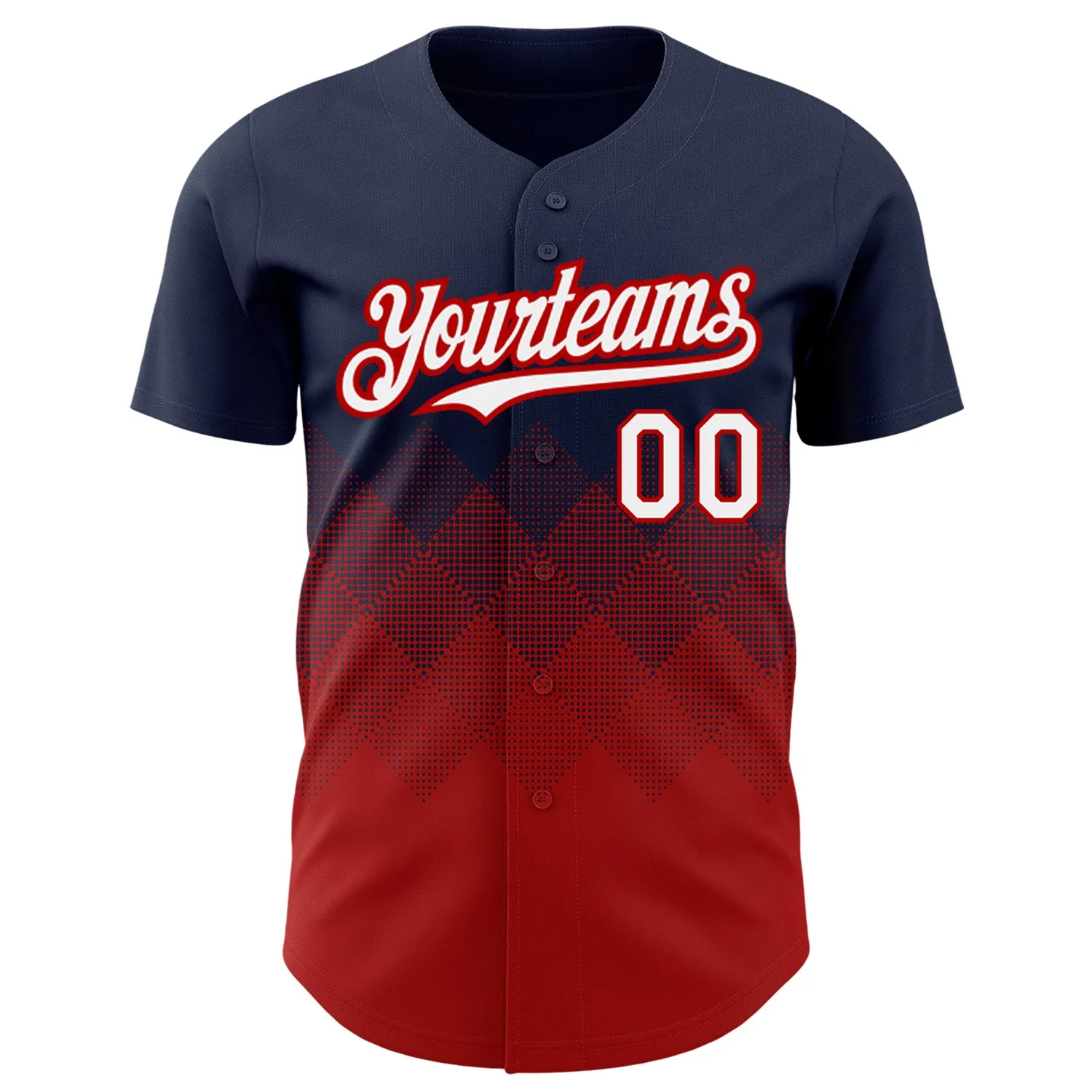 Custom Navy White-Red 3D Pattern Design Gradient Square Shapes Authentic Baseball Jersey