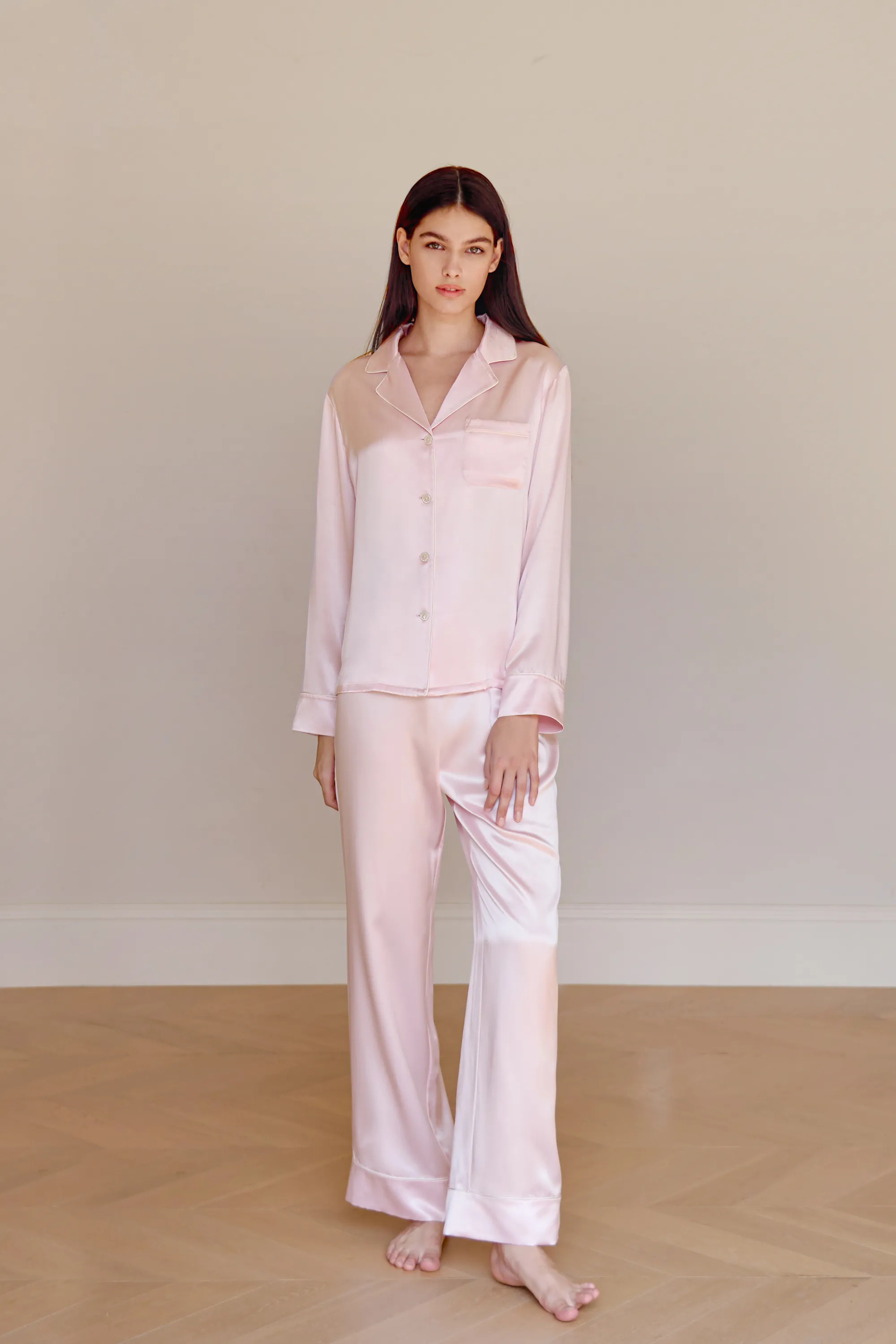 Dusty Pink Classic Silky Pyjama Set
