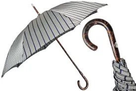 Elegant Striped Umbrella - Flamed Natural beech Wood-Handle