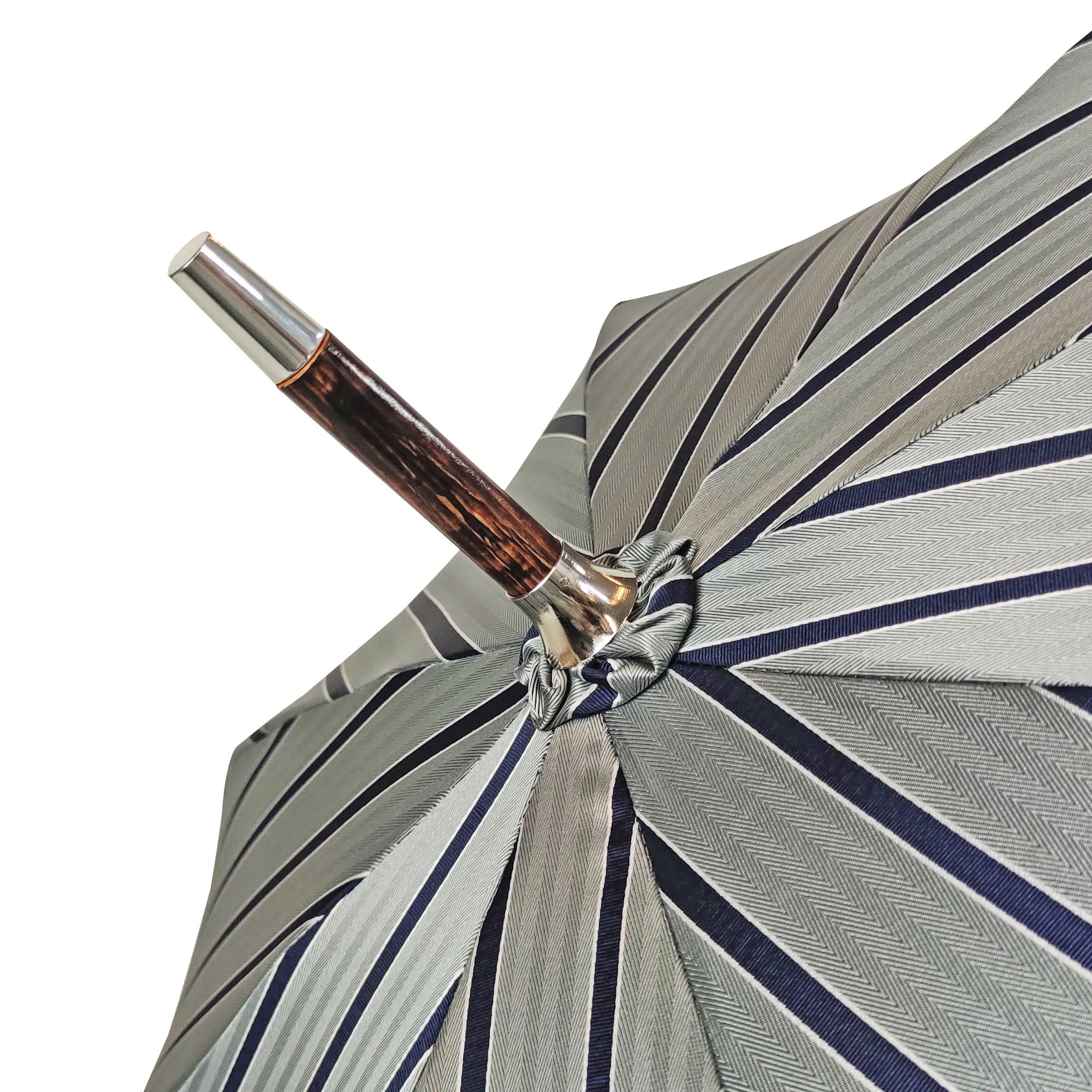 Elegant Striped Umbrella - Flamed Natural beech Wood-Handle