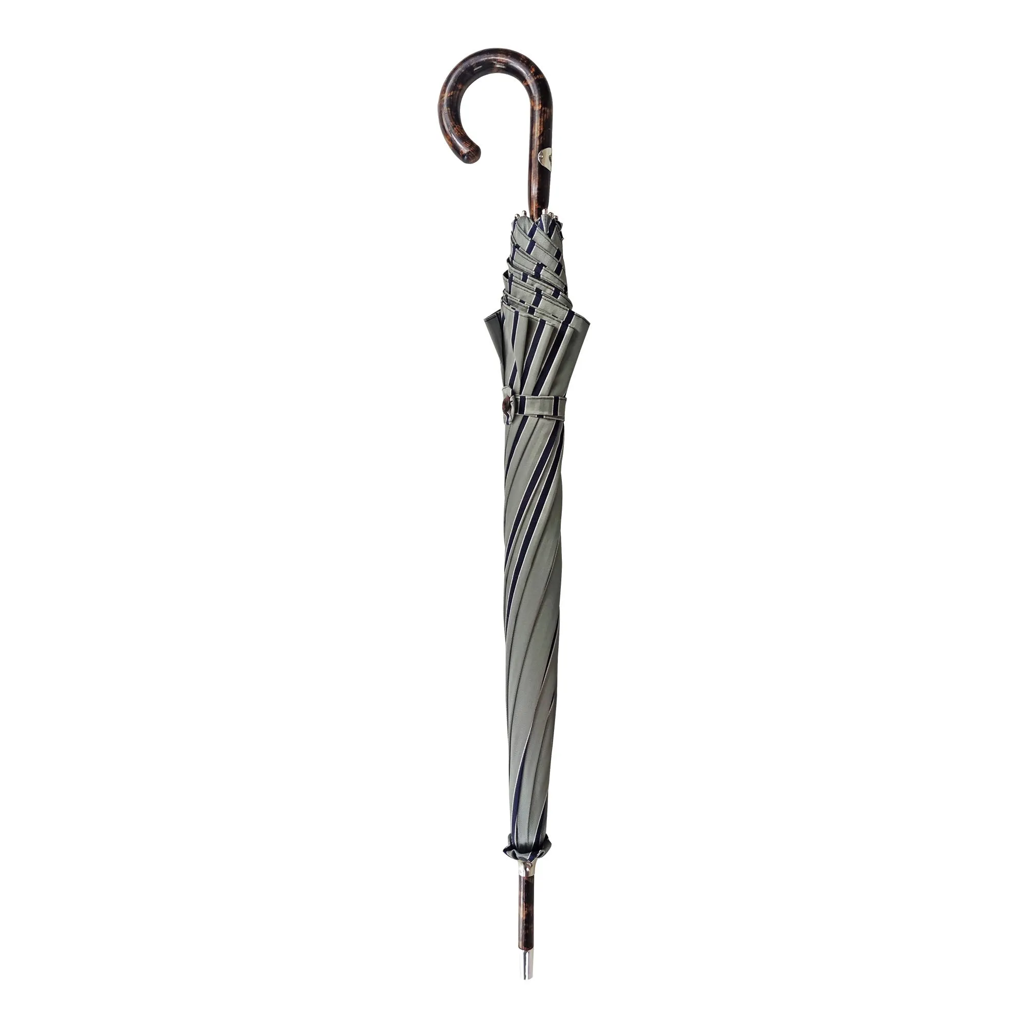 Elegant Striped Umbrella - Flamed Natural beech Wood-Handle