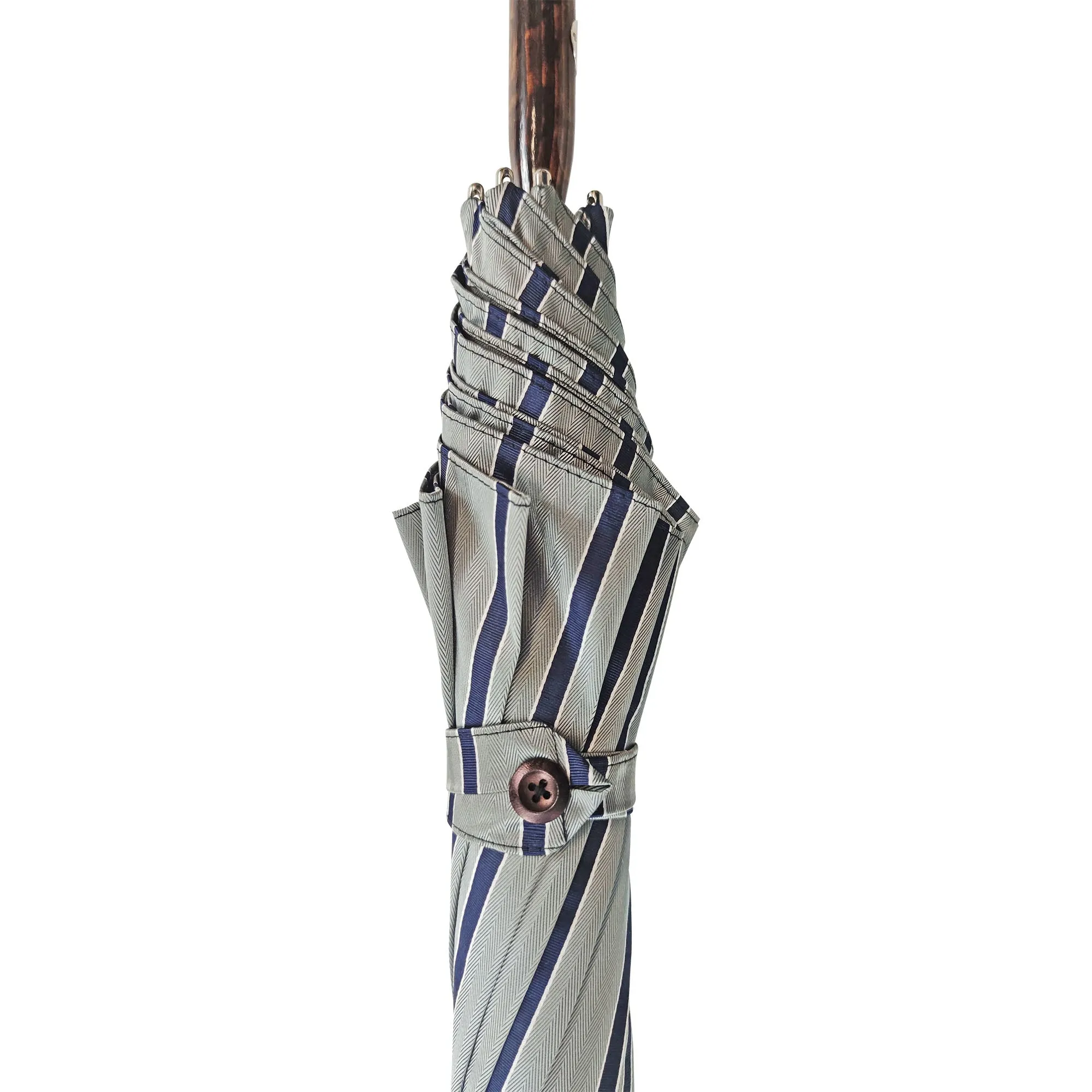 Elegant Striped Umbrella - Flamed Natural beech Wood-Handle