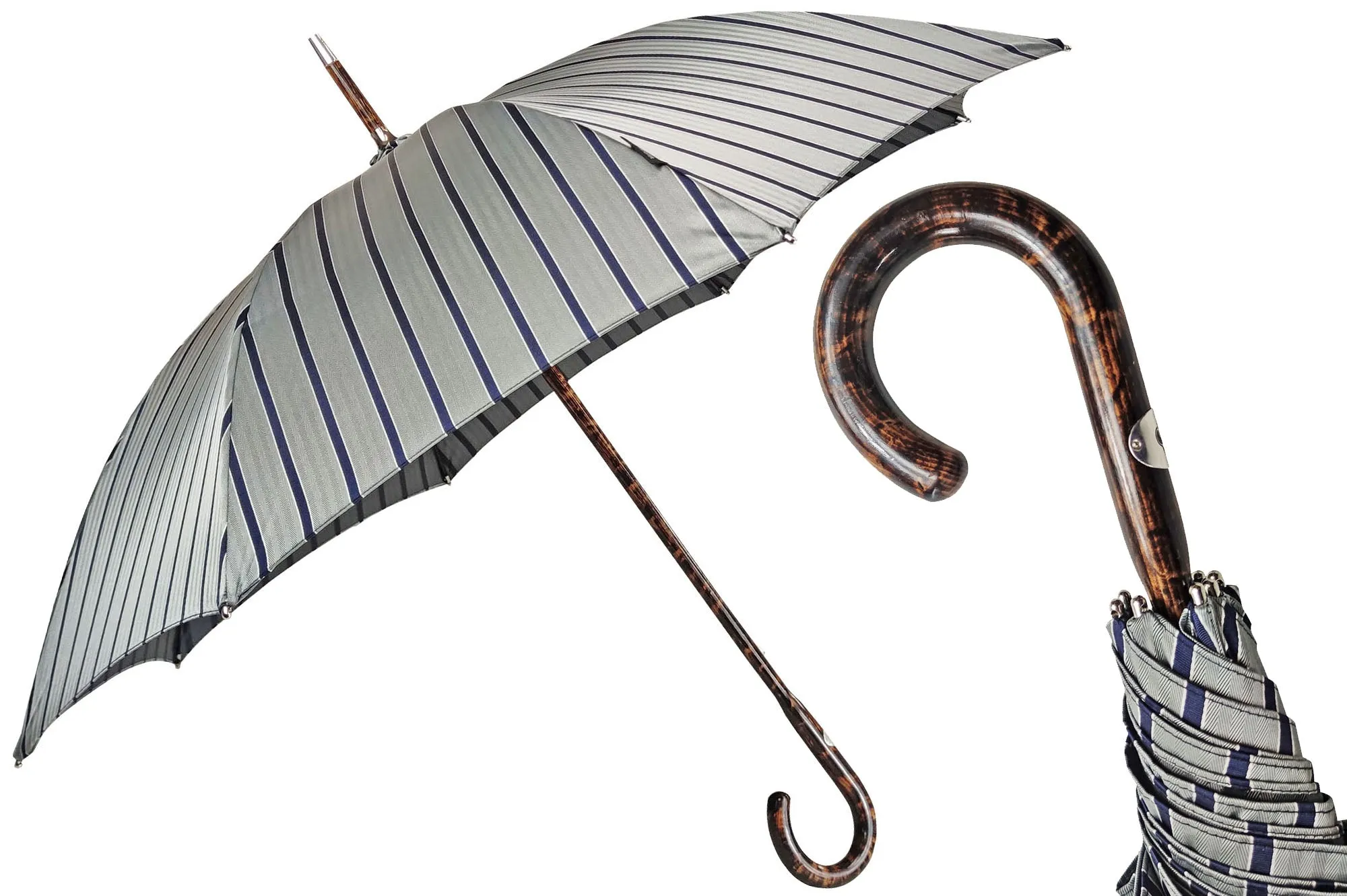 Elegant Striped Umbrella - Flamed Natural beech Wood-Handle