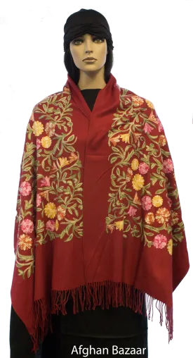 Embroidered Shawl - Burgundy