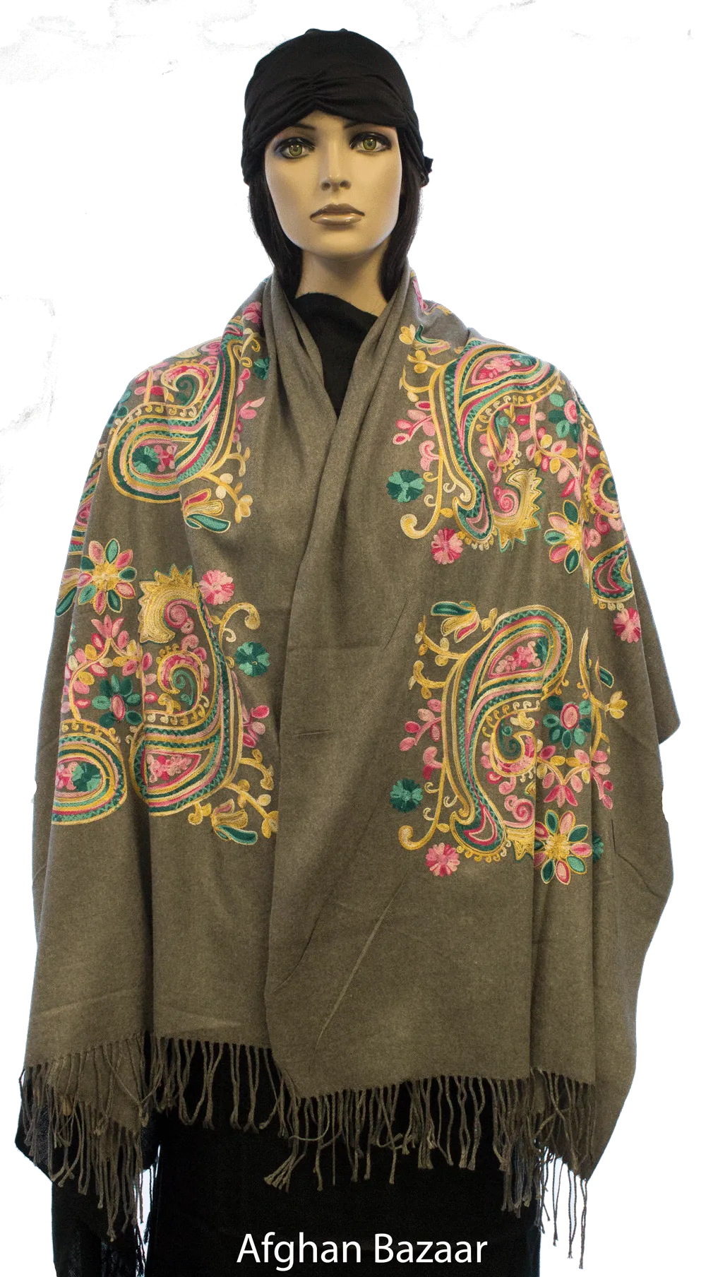 Embroidered Shawl - Gray