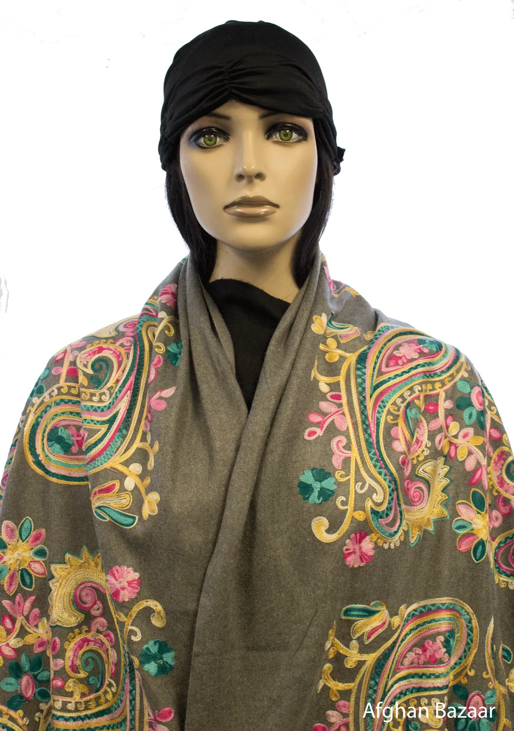 Embroidered Shawl - Gray
