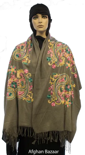 Embroidered Shawl - Gray
