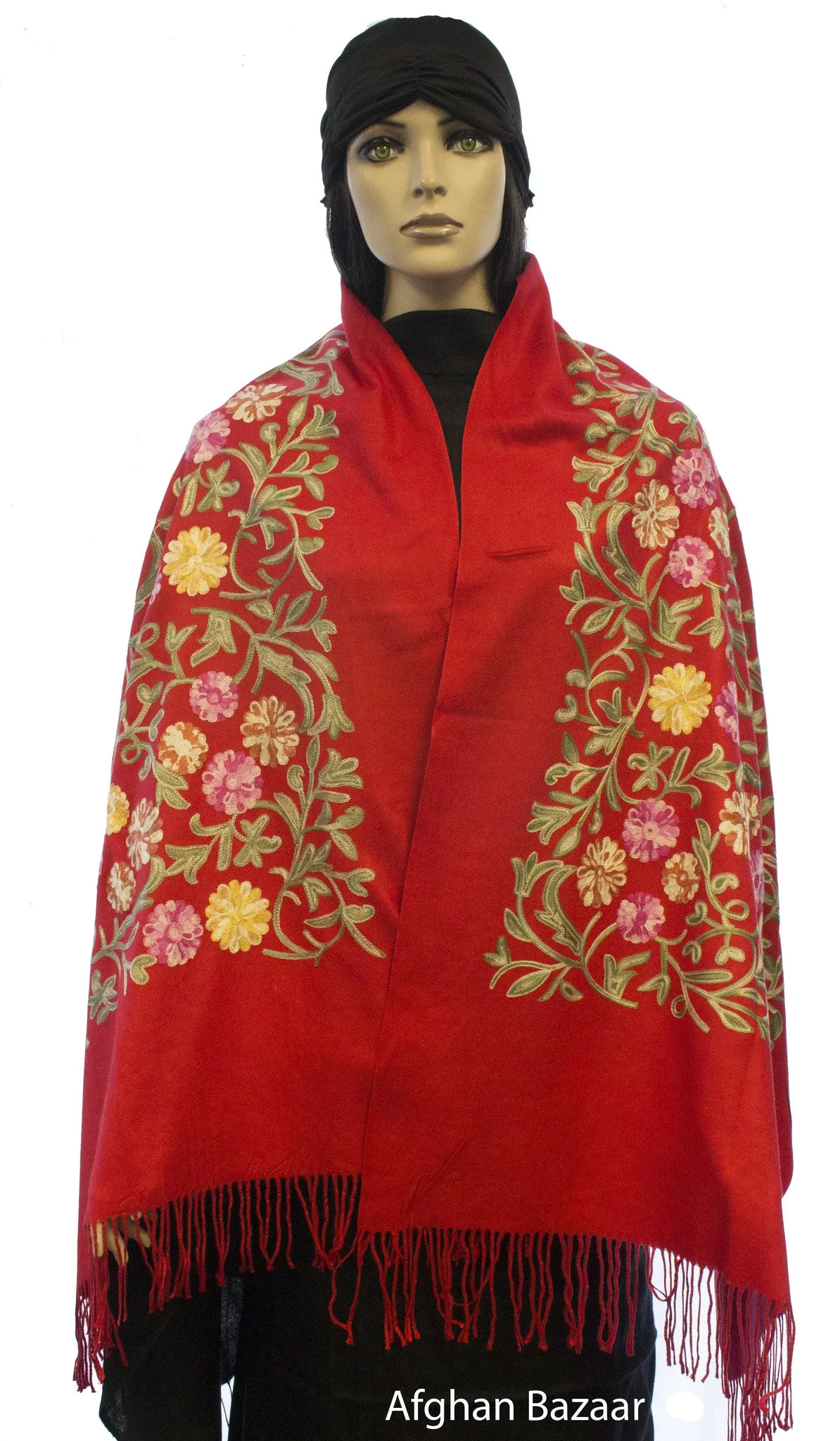 Embroidered Shawl - Red