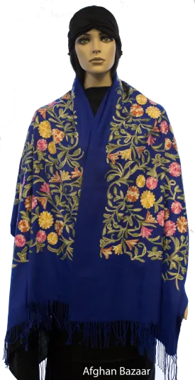 Embroidered Shawl - Royal Blue