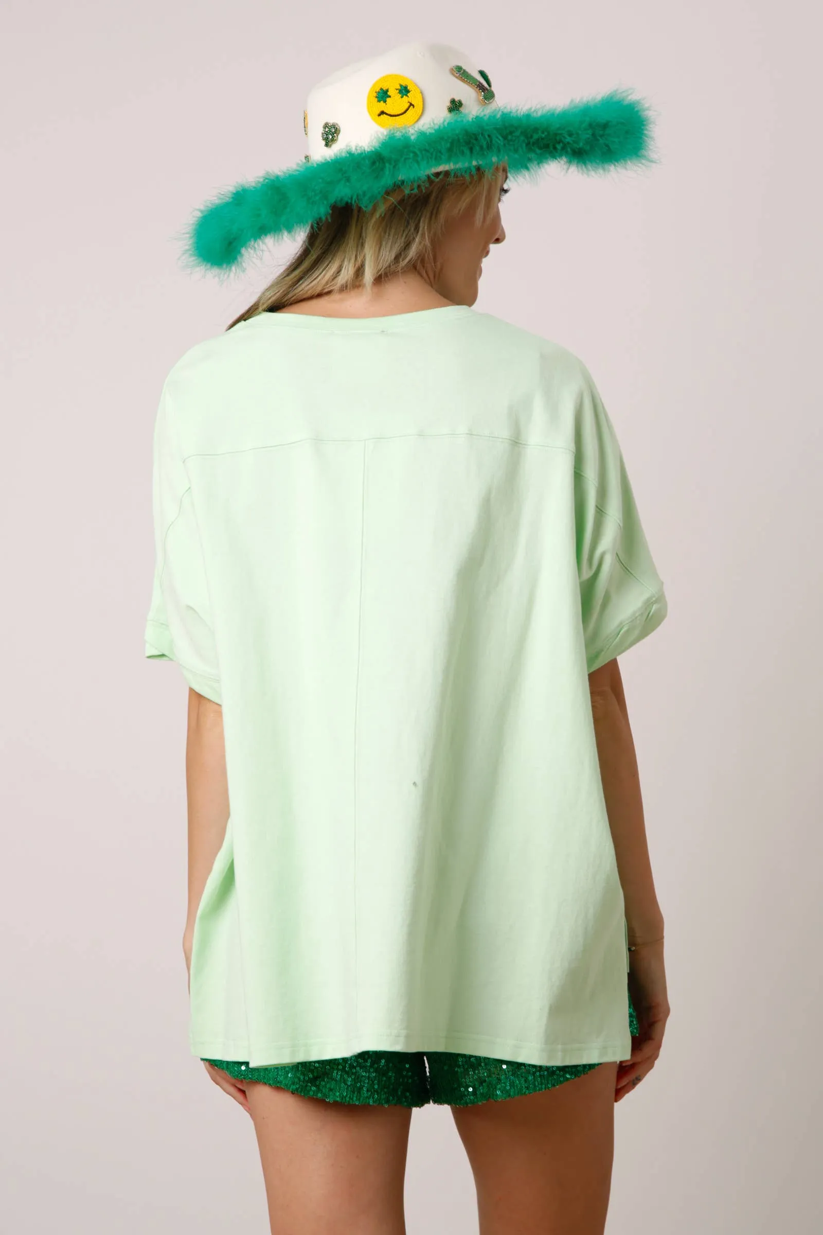 FAN St. Patricks Sequin Cheers Oversized Top