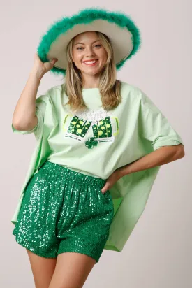 FAN St. Patricks Sequin Cheers Oversized Top